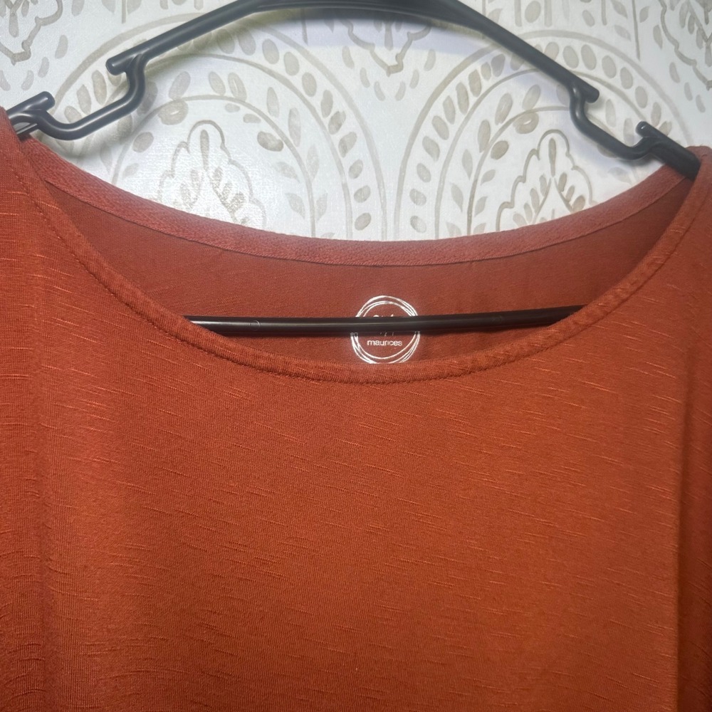24/7 Comfort Knit Long Sleeve Top Rust Orange Ruffle Cuff Size 2 - Picture 6 of 8